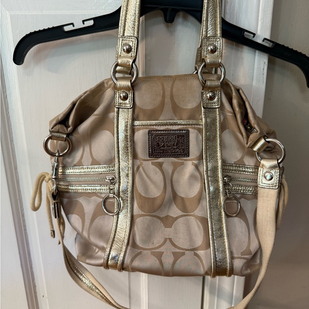 Gold and Tan coach Women's Bag